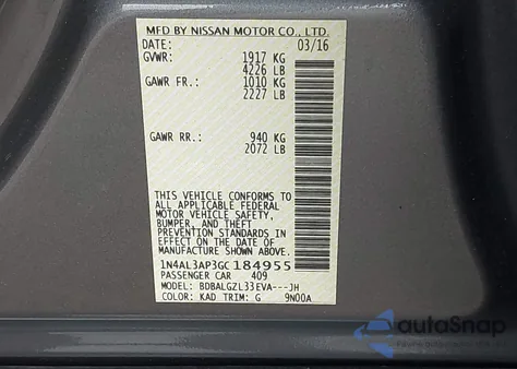 2016 Nissan Altima 2.5 S from USA, damaged, VIN 1N4AL3AP3GC184955